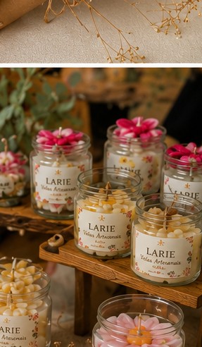 Expositor de velas em pote e velas florais