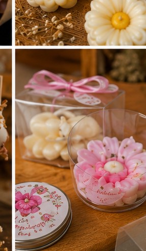 Mini velas em caixinha com fita rosa